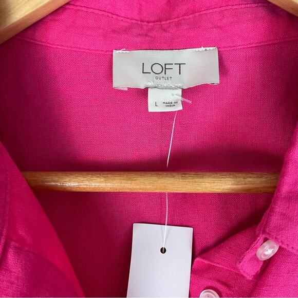 Linen Blend Button Down Tunic Shirt Women Large Pink Relaxed Loft New With Tags - Picture 5 of 8